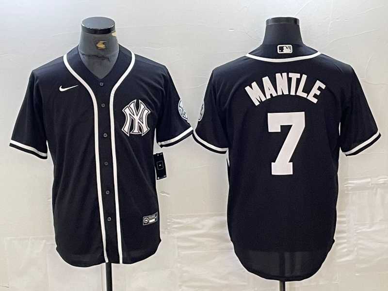 Mens New York Yankees #7 Mickey Mantle Black White Cool Base Stitched Jersey->new york yankees->MLB Jersey